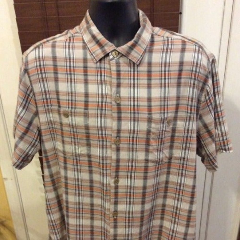 Tommy Bahama Mens 100% Silk Gray Grey/Orange Check Hawaiian Shirt Size Large L